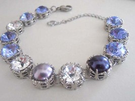 Lavender Swarovski Crystal Bracelet / Art Deco Filigree Jewelry / Purple Pearls  - £43.24 GBP