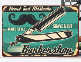 Barber Shop Beard And Mustache Vintage Novelty Metal Sign 12&quot; x 8&quot; Wall Art - £7.03 GBP