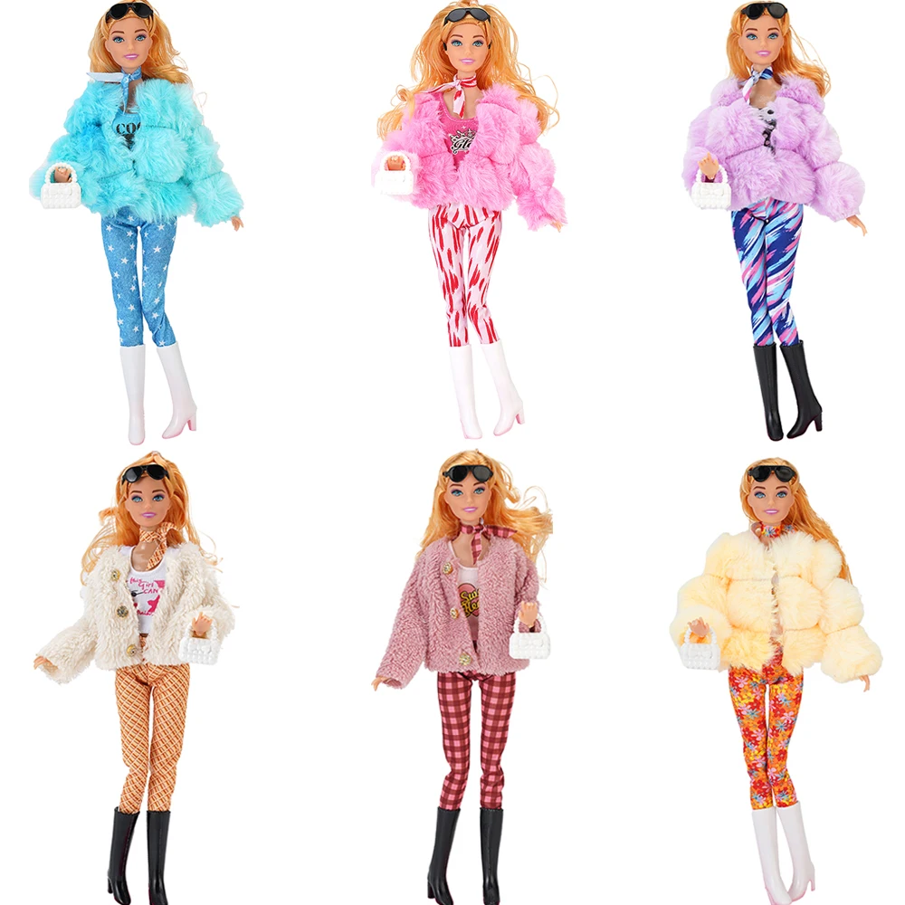 NK Official 1 Set Plush Coat Jacket Colourful Pants Clothing For Barbie ... - $8.85+
