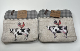 for a well dressed kitchen NWT pocket mitt 8”x8” gray cow rooster oven m... - $12.18