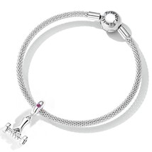 Genuine Sterling Silver 925 &amp; CZ I Love The Gym Exercise Dumbbell Dangle Charm - £17.51 GBP