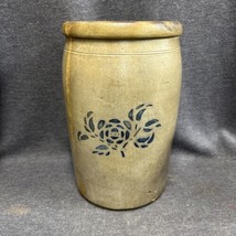 Antique Salt Glazed Stoneware 1+ Gallon Crock with Cobalt Design 10.5” Tall - $345.51