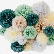 Sage Green Celebration Blooms - 20 Piece Set: Vibrant Party Tissue Pom P... - $54.44