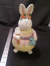 Ceramic Rabbit Gardener Figurine Hat Shovel &amp; Water Can Glazed Easter Spring - £11.48 GBP
