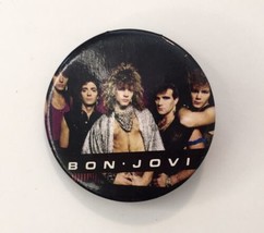 Vintage BON Jovi 1985 Hair Band Button Hat Lapel Pin Pinback Rock Music Jon 1.5&quot; - £7.97 GBP