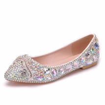 Fashion Flats Women Wedding Shoes Low Heel Pointed Toe Rhinestone Butterfly-knot - £87.60 GBP