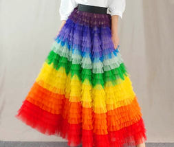 Rainbow Tutu Maxi Skirt Outfit Women Custom Plus Size Multicolored Holiday Skirt image 5