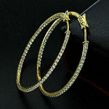 14k Yellow Gold Plated 2 TCW Diamond Round Cut Hoop Earrings for Women's - £99.55 GBP