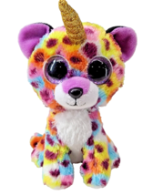 Ty Beanie Boo Giselle Leopard Unicorn 6” Tie Dye Plush Dotted Rainbow Horn - £5.40 GBP
