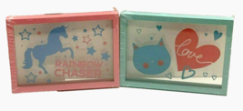 Kids Wall Décor 7&quot;x5&quot; Rainbow Chaser Love Pink Blue 2 Frames - £5.38 GBP