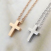 Womens Girls Tiny Plain Cross Pendant Necklace Trendy Jewelry Stainless Steel - £7.18 GBP