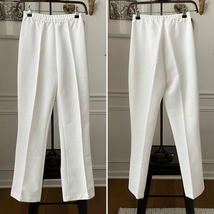 Vintage 70s Textured White Polyester Pull On Pants Slight Flare XS - $20.88