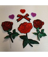 Assorted Set Of Red Purple Roses Hearts Ribbon Iron-on Patches - £5.45 GBP