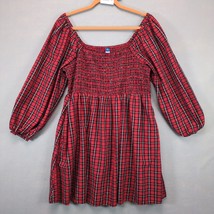 Old Navy Red Tartan Plaid Smocked Mini Dress Size XL Petite Puff Sleeve ... - $25.00