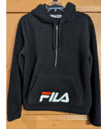 FILA CozyUp Pullover Black Hoodie Fleece Sherpa Logo Kangaroo Pocket 1/2... - £12.32 GBP