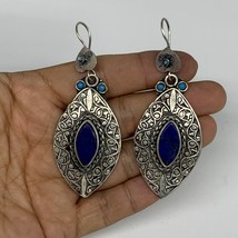 1pc, 3.1&quot;x1.2&quot; Turkmen Earring Tribal Jewelry Lapis Lazuli Marquise Boho, B14254 - £9.58 GBP