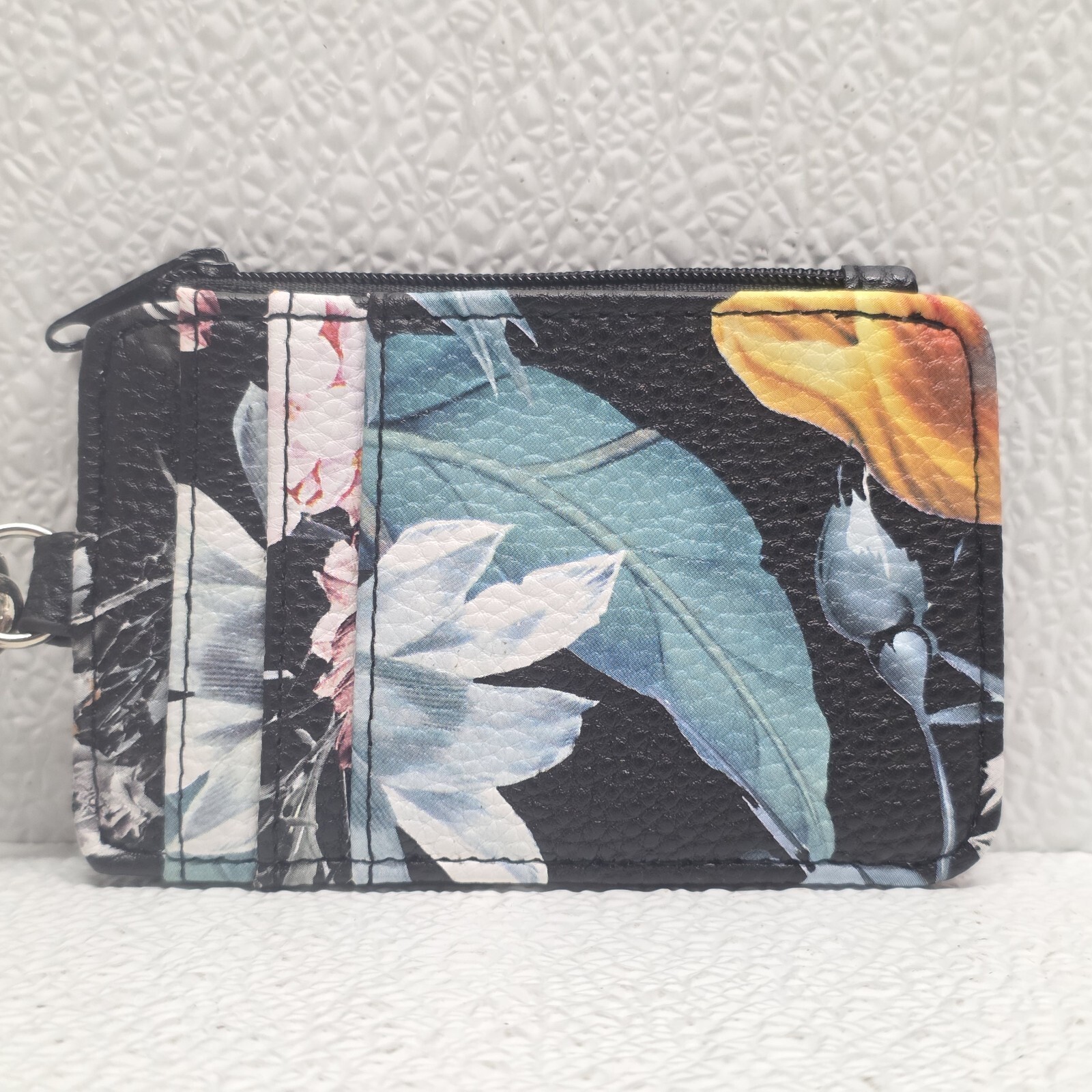 Stone Mountain Black Floral Leather Blend Zip Money & ID Card Holder Lanyard NWT Item image 2