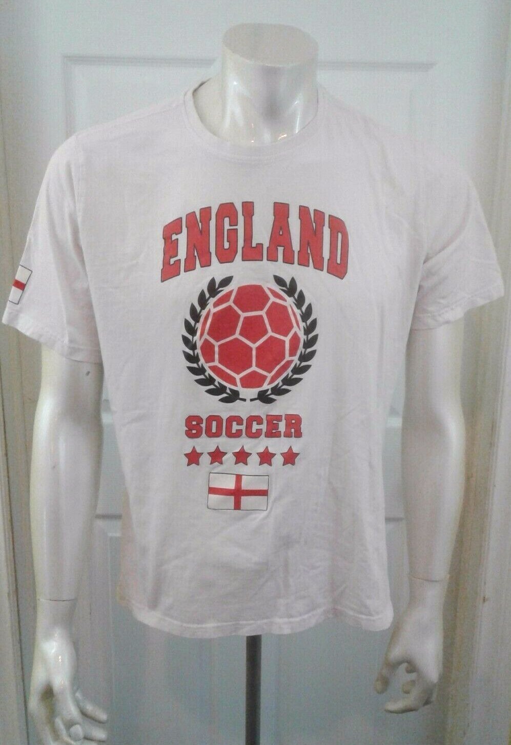 England Soccer Mens White Graphic Short Sleeve Crew Neck T Shirt Size XXL - $7.92