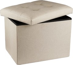Alasdo Storage Ottoman Folding Rectangle Cube Coffee Table Multipurpose, Beige - £31.09 GBP