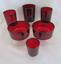 6X Arcoroc Luminarc Ruby Red Clear Stem 2 Sherbet 3 Wine Goblets 1 shot glass - £22.01 GBP