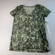 Caslon T Shirt Top Womens Size Small Green Camo Print Cotton Short Sleeve V Neck - £12.00 GBP