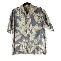 Tori Richard Mens Hawaiian Aloha Shirt Cotton Palm Floral Print Gray Green L - £9.90 GBP