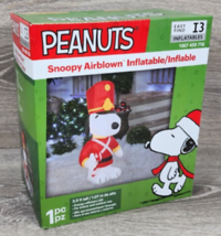 New Gemmy 3.5 Ft Snoopy Toy Soldier Nutcracker Inflatable Airblown Candy Cane - £37.16 GBP