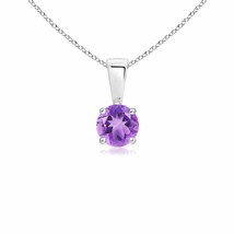 ANGARA 4MM Round Amethyst Solitaire Pendant Necklace for Women in Silver - £98.69 GBP