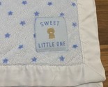 CHILD OF MINE SWEET LITTLE ONE BEAR STAR BABY BLANKET BLUE SATIN  TRIM L... - £17.45 GBP