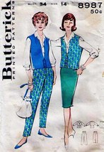 Vintage 1960&#39;s Misses&#39; JACKET, SHIRT, SKIRT &amp; PANTS Pattern 8987-b Size 14 - $8.00