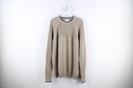 Vintage 90s Columbia Mens Size XL Spell Out Ribbed Knit Crewneck Sweater Beige - £47.03 GBP