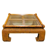 Vintage Large Square Coastal Cane, Rattan and Wood Coffee Table With Gla... - €598,98 EUR