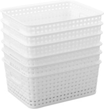 Plastic Storage Baskets Pantry Organizer Bin, 6 Pack, White. - $30.97