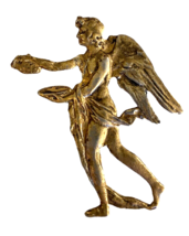 Antique Vintage Angel Pin Brooch Gold Tone Metal Extending Hand 2.5&quot; - £148.82 GBP