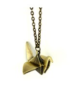 ORIGAMI BIRD NECKLACE Japanese Crane Metal Pendant Jewelry NEW Clasp Cha... - $12.95