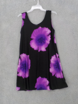 Jostar Sleeveless Slinky Tank Dress Sz 2XL Black W Purple Hibiscus Poly Spandex - £31.96 GBP