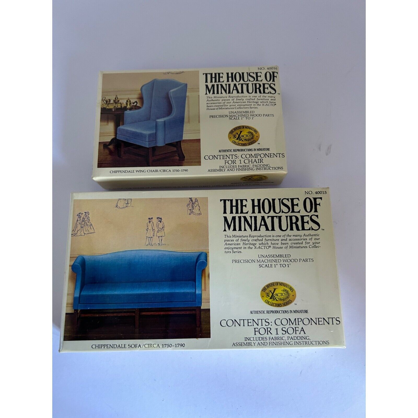 House of Miniatures Dollhouse Kits 40015-40016 Chippendale Blue Wing Chair Sofa - $32.71