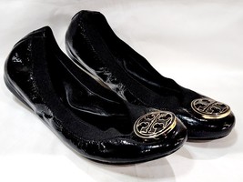 Tory Burch CAROLINE Black Patent Leather Flat Elastic Ballet Gold 6.5 M ... - $60.00