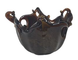 Genuine Murano Art Glass Bowl Fiery Brown Fire Italy by White Crystal Rare - $35.00