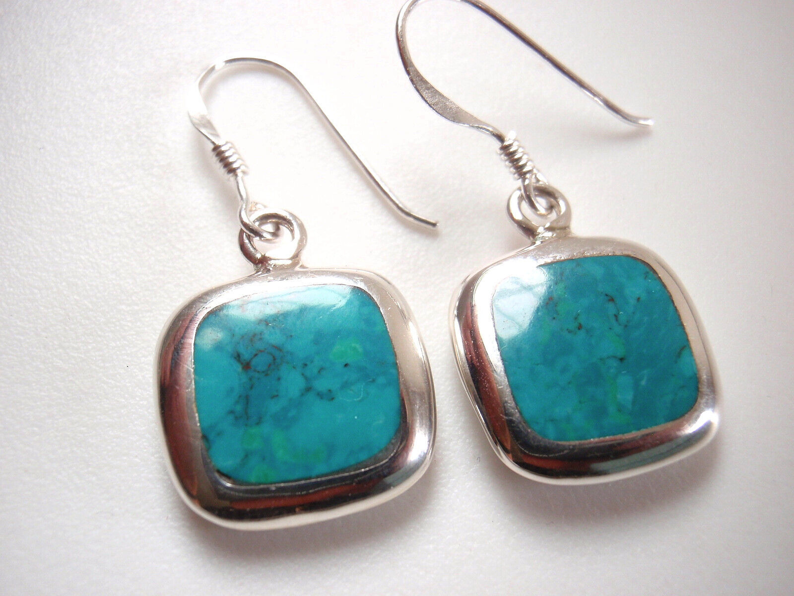 Simulated Turquoise Genuine Mother of Pearl 925 Sterling Silver Square Earrings - $17.99