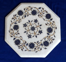 12&quot; Marble Inlaid Mosaic Table Top coffee Rare Real Gems Handmade Art Decor Gift - £330.08 GBP