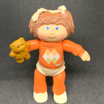 Cabbage Patch Kids 4" Poseable 1984 Girl w Teddy Bear Brown Hair Orange Shirt - $7.91