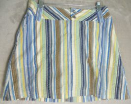 Patagonia Women&#39;s Mini Short Skirt Tennis Golf Hike Crinkle Cotton Stripe Button - £14.76 GBP