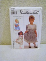 Simplicity Sewing Pattern #9071 - Child&#39;s Dress Size 3 Jessica McClintock- Uncut - $3.99