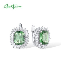 925 Sterling Silver Earrings For Women Sparkling Octagon Green Stone White CZ St - £44.58 GBP
