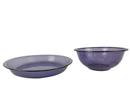 Vintage PYREX Purple Amethyst 1.5L Mixing Bowl &amp; Pie Plate Dish 2-pc Set 323 209 - £23.15 GBP
