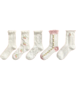 5 Pairs of Floral White Socks w/ Pink Flowers, Texture, Ruffle Trim New Lot - £12.99 GBP