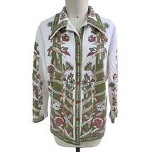 VTG 70s Green Vine Floral Border Print Blouse Costume Boho Mod L - $24.95