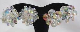 Vtg Clip Earrings - Gorgeous AB Clear Faceted Disc Glass Beads - £15.73 GBP