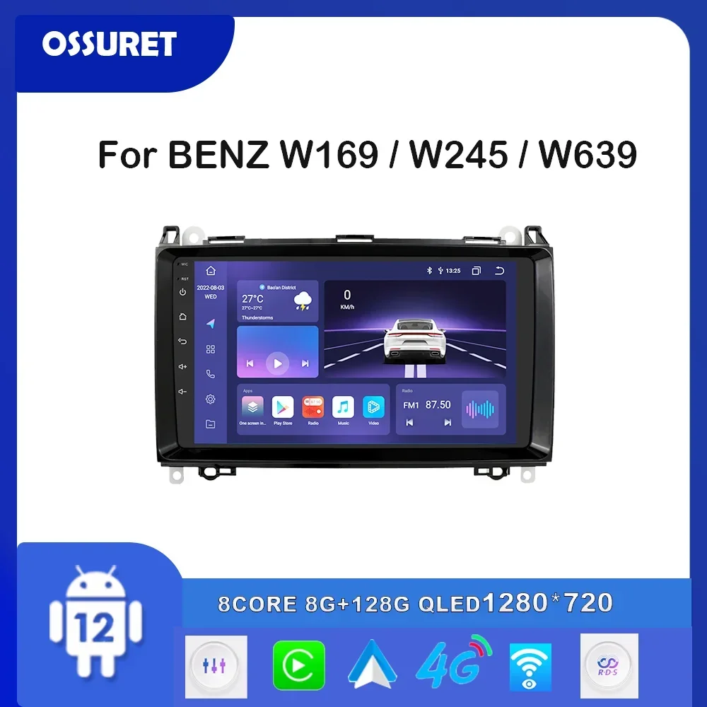 Car radio Multimedia Video player Android 12 For Mercedes Benz W169 B-Class W245 - £105.03 GBP+